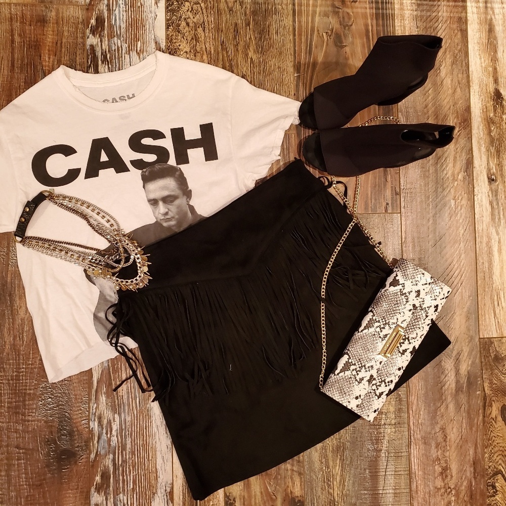 Gianni Bini Fringe Suede Mini Skirt